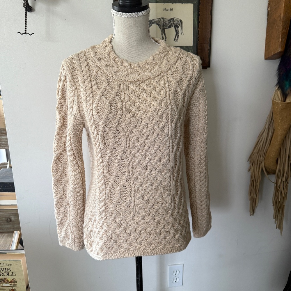 IRELAND'S EYE 100% Virgin Wool Cable Knit Fisherman Sweater S